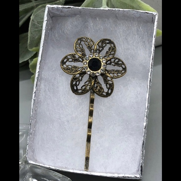Black Rhinestone Crystal Bobby pin Antique Bronze fashion accessories - Picture 1 of 2